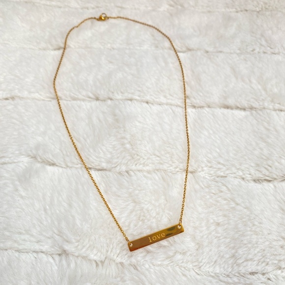 18k Gold Plated “Love” Bar Necklace - Picture 1 of 4